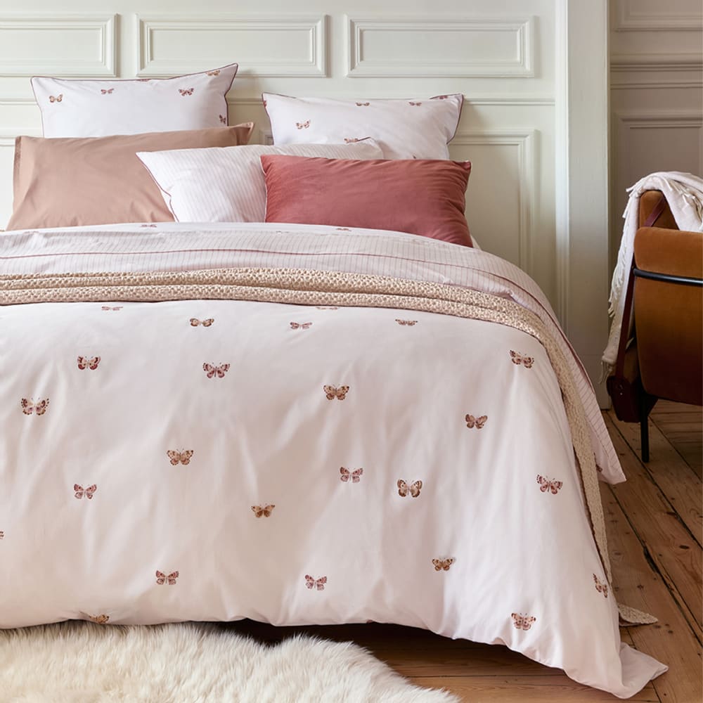 Parure de lit imprimée en percale de coton rose 240x220