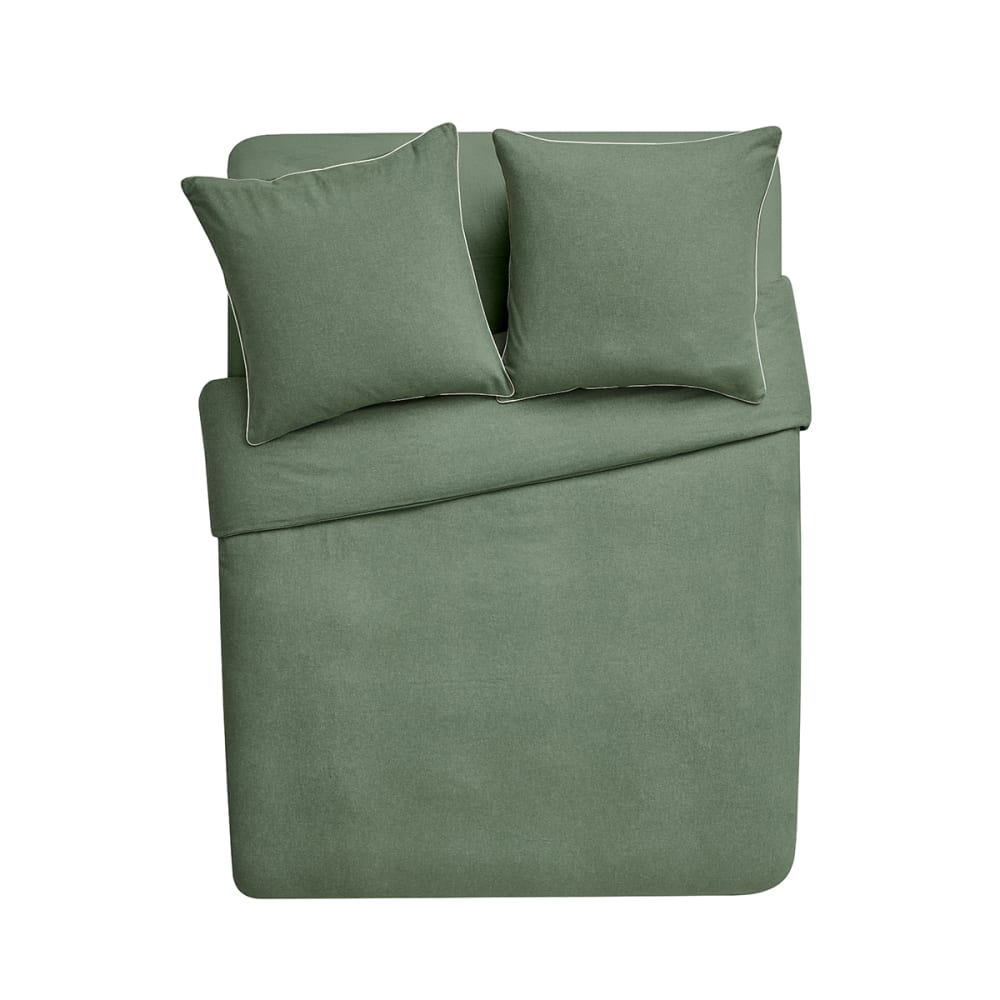 Parure de lit unie en flanelle de coton vert lichen 240x220 — vue 4