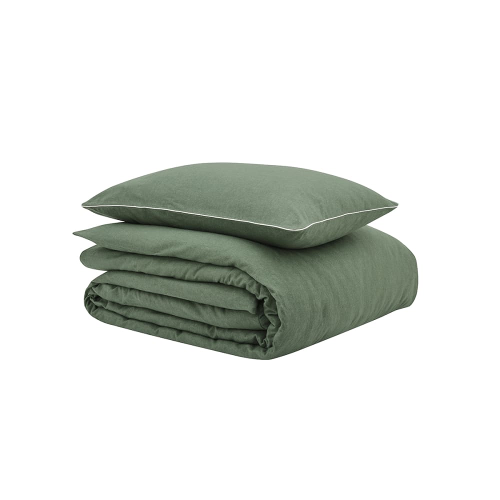 Parure de lit unie en flanelle de coton vert lichen 260x240
