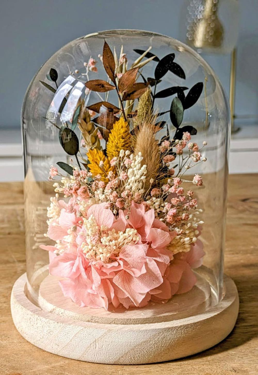 Réconciliation Végétale Cloche de fleurs séchées rose Emma - Fibres Naturelles