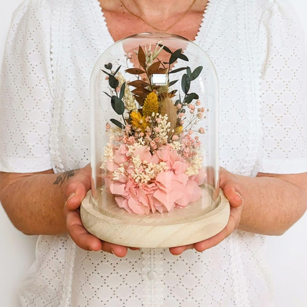 Cloche de fleurs séchées rose Emma - Maisons du Monde