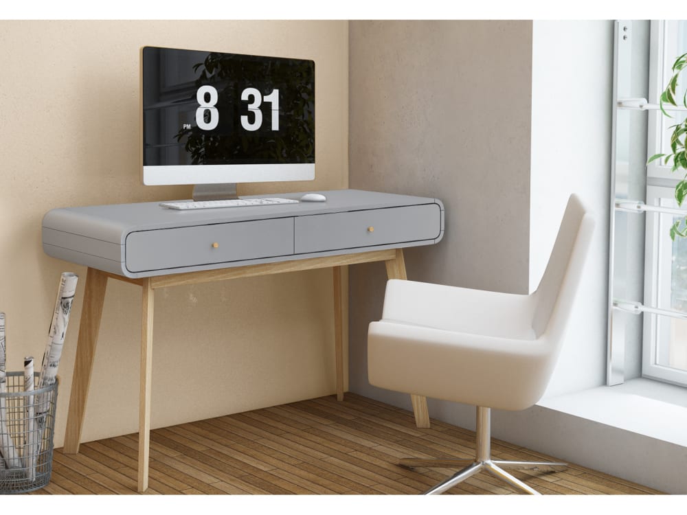 Loft24 Schreibtisch mit 2 Schubladen, grau - Spanplatte