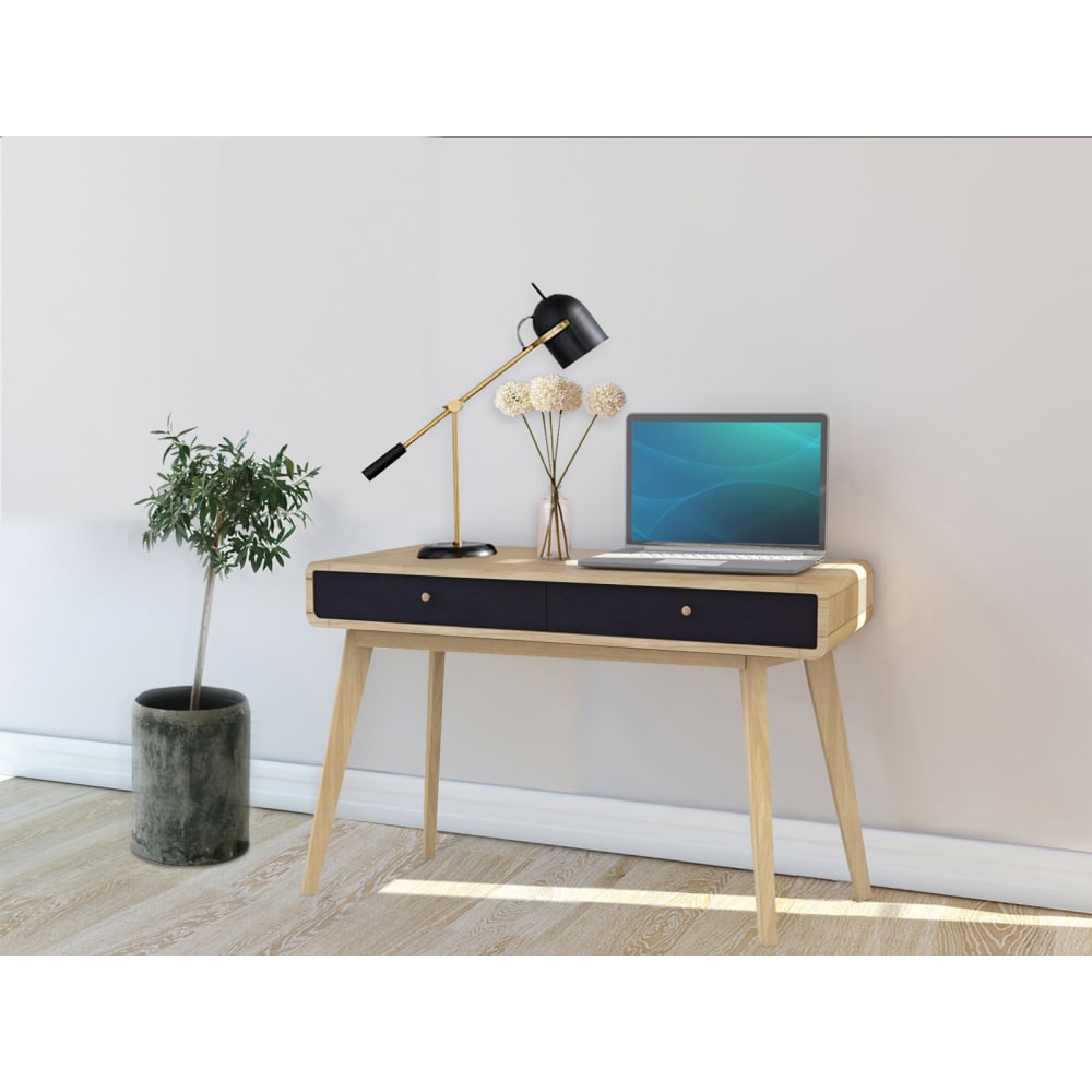 Loft24 Schreibtisch mit 2 Schubladen in Eicheoptik, schwarz - Spanplatte