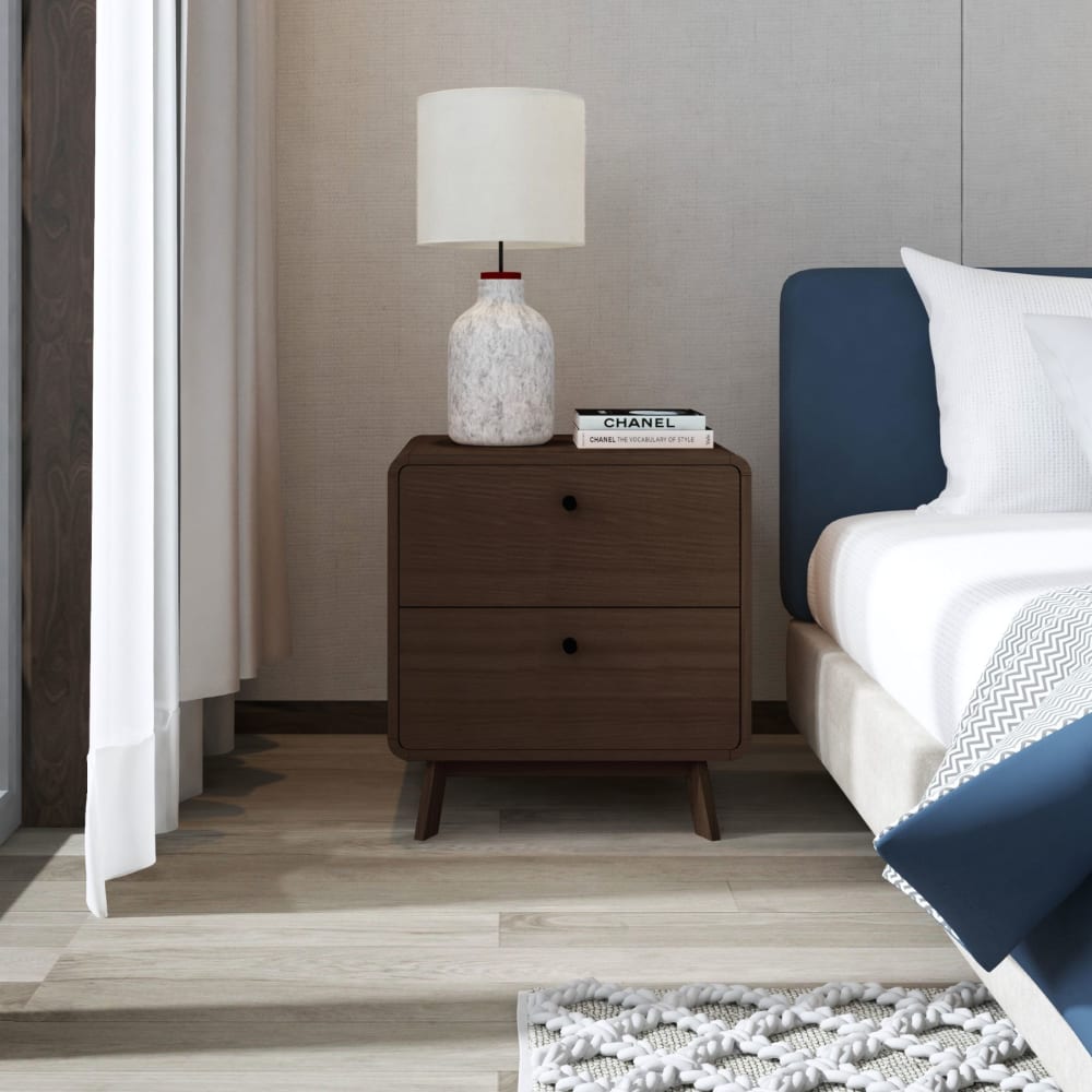 Table de chevet avec 2 tiroirs en effet noyer