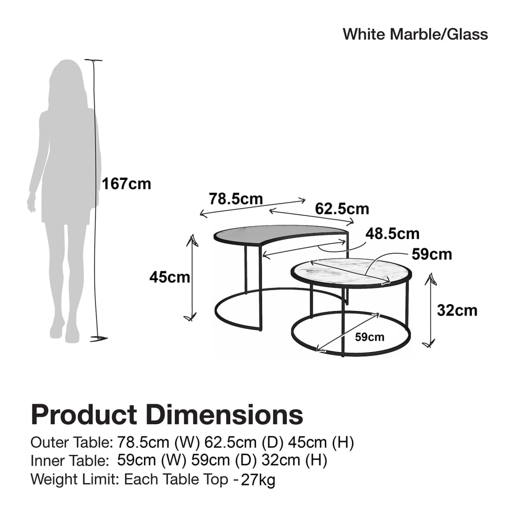 Tables gigognes avec plateau en verre/effet marbre blanc - Maisons du Monde