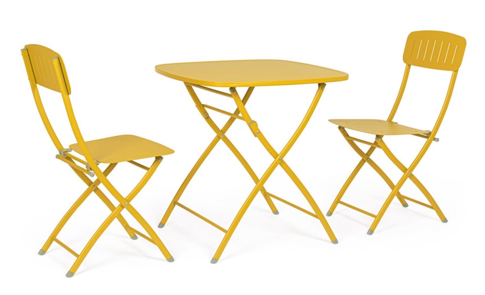 Ensemble+bistrot+avec+table+et+2+chaises+en+acier+jaune+ocre