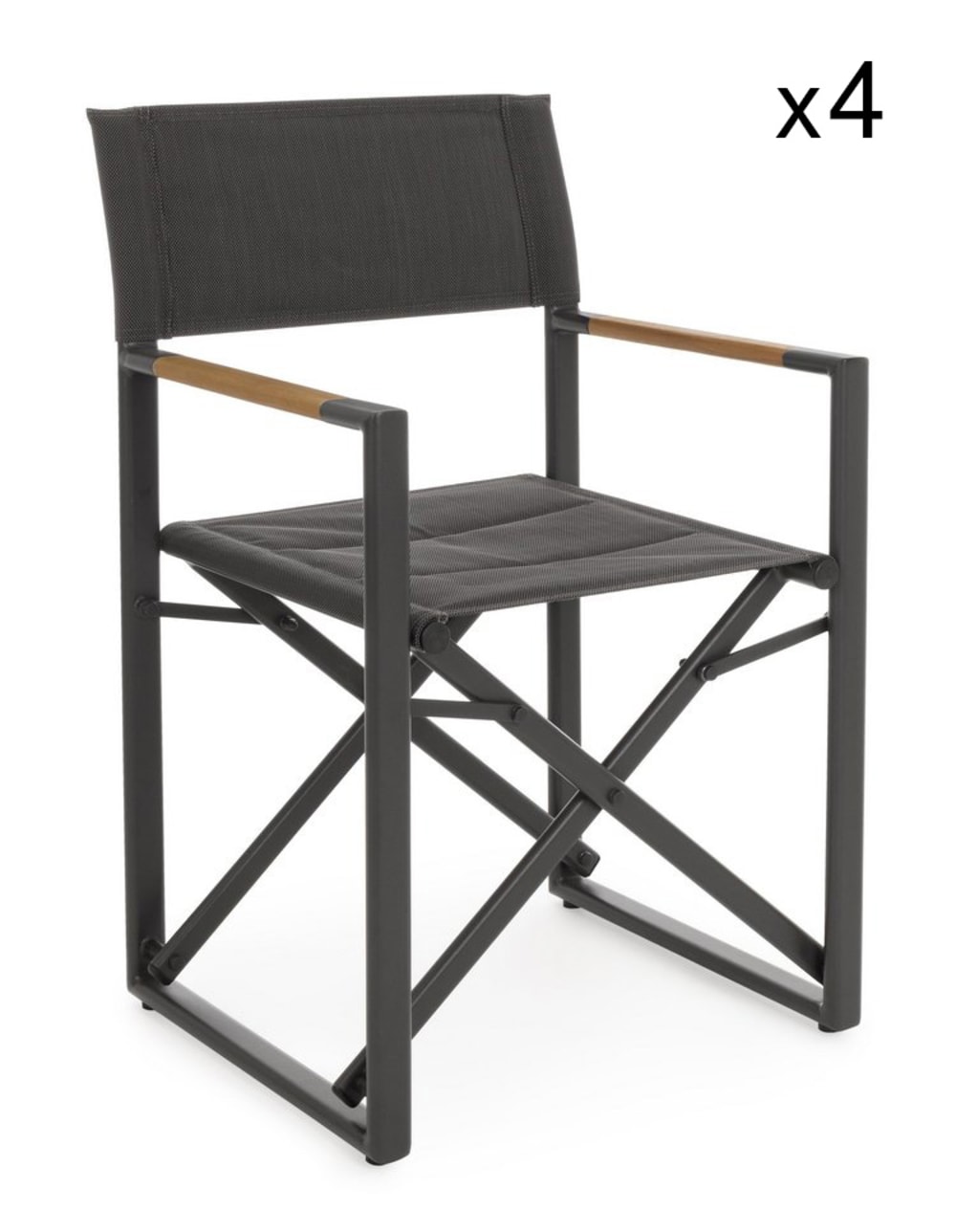 Lot de 4 chaises de directeur en aluminium anthracite, textilène gris