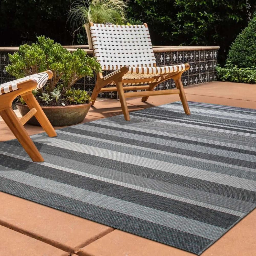 The Deco Factory Teppich für Innen- und Außenbereich mit Linienmuster, 160x230, grau style modern Öko-Tex Zertifikat - Pp - Polypropylen