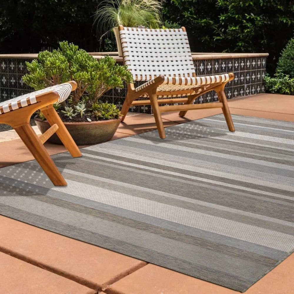Tapis d'extérieur/intérieur motifs lignes mix beige 160x230 — vue 3