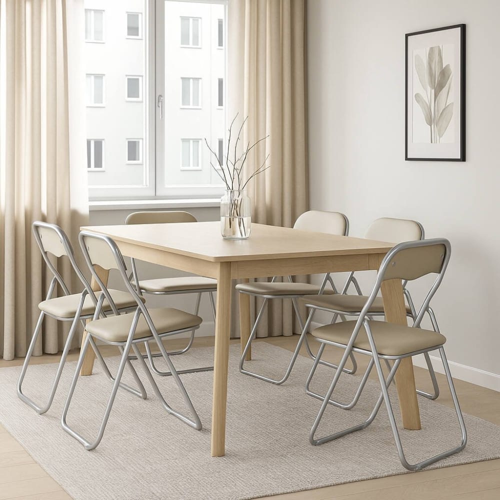 Lot de 6 chaises pliante en fer beige 43x47 cm