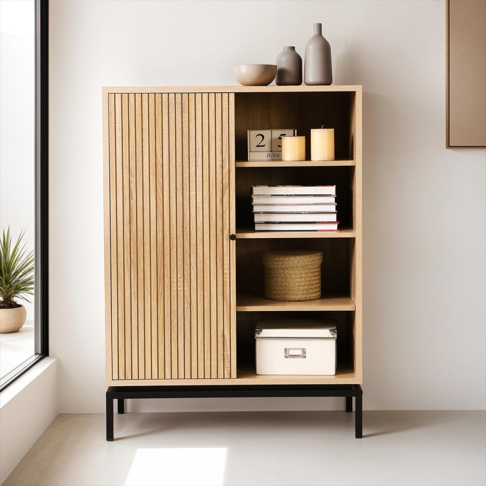 Biblioth que 1 porte 4 niches effet bois 80 cm - Maisons du Monde