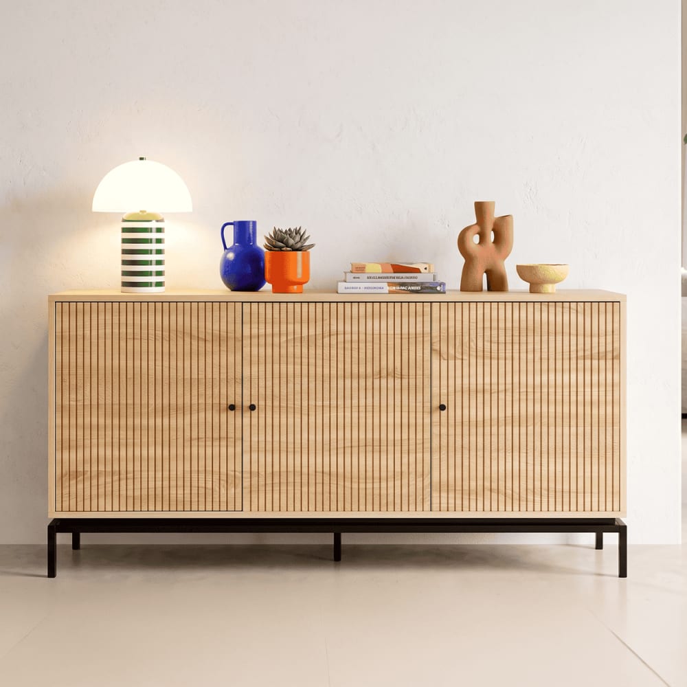 Buffet 3 portes effet bois 160 cm - Maisons du Monde