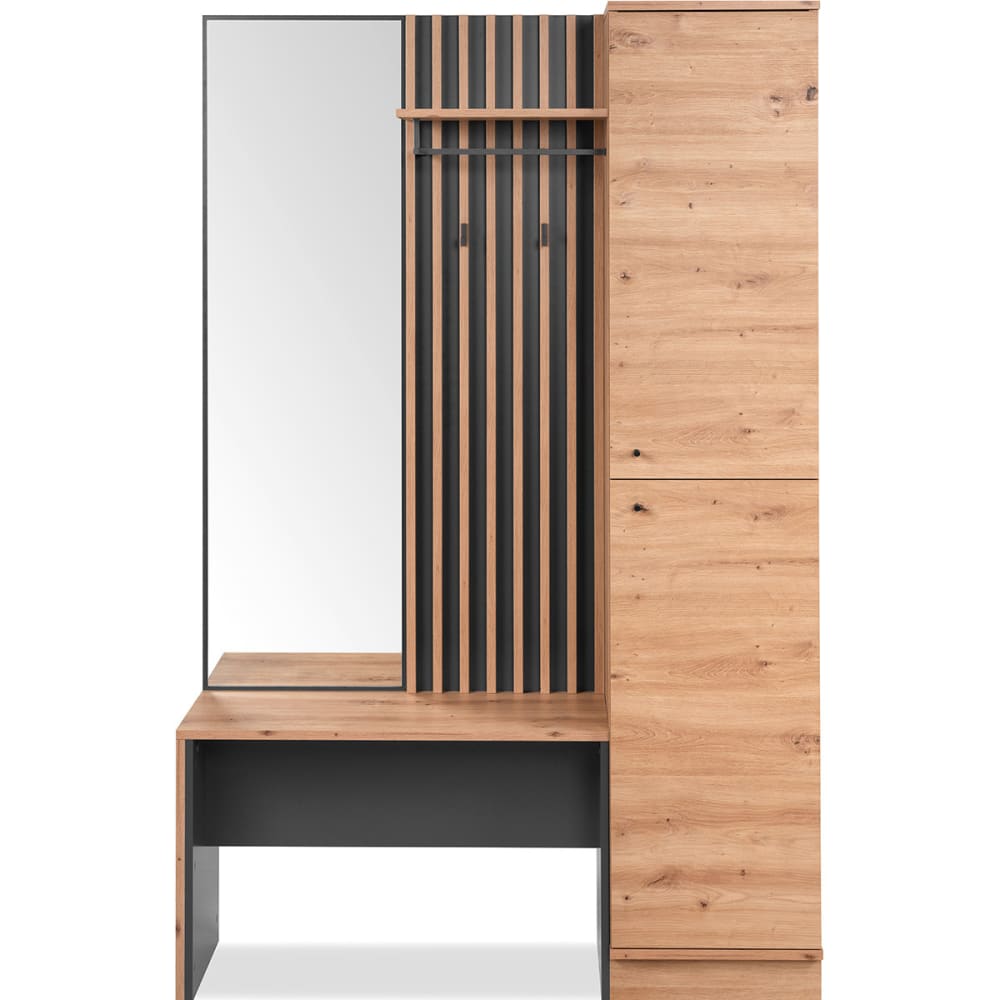 Vestiaire 2 portes avec miroir effet chêne et gris anthracite 122 cm