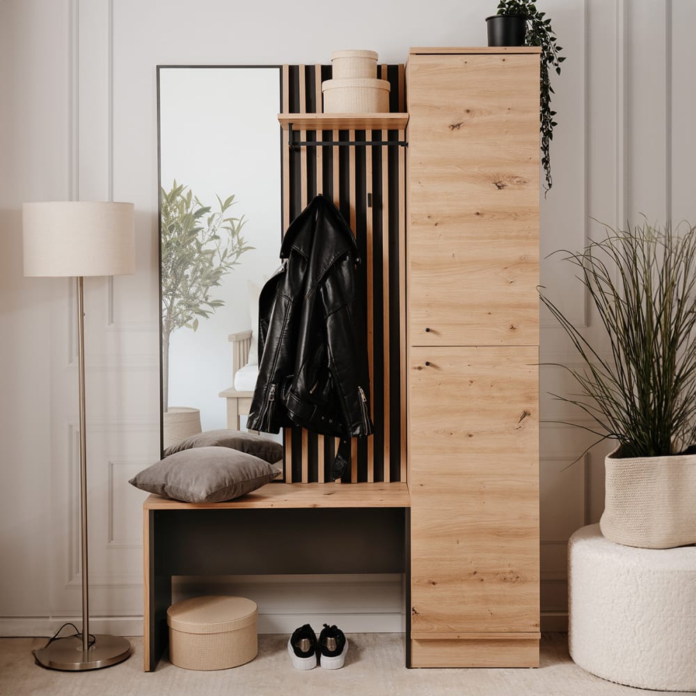 Vestiaire 2 portes avec miroir effet chêne et gris anthracite 122 cm - Maisons du Monde