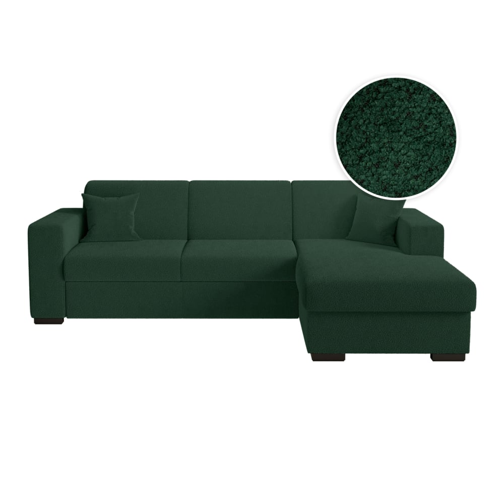Canapé d'angle droit convertible et coffre en tissu bouclette - Vert