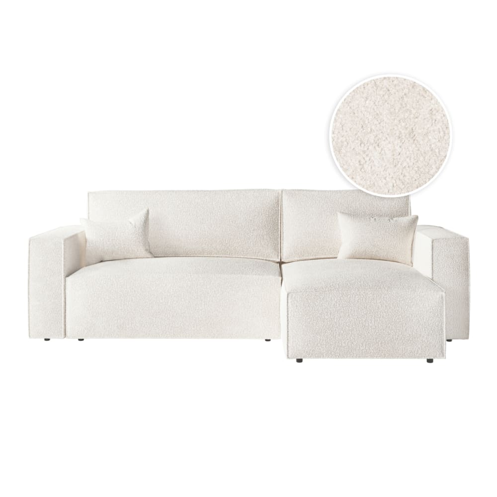 Canapé d'angle convertible réversible en tissu bouclette - Blanc