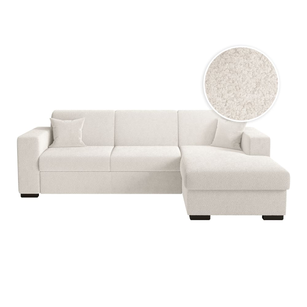 Canapé d'angle droit convertible et coffre en tissu bouclette - Blanc
