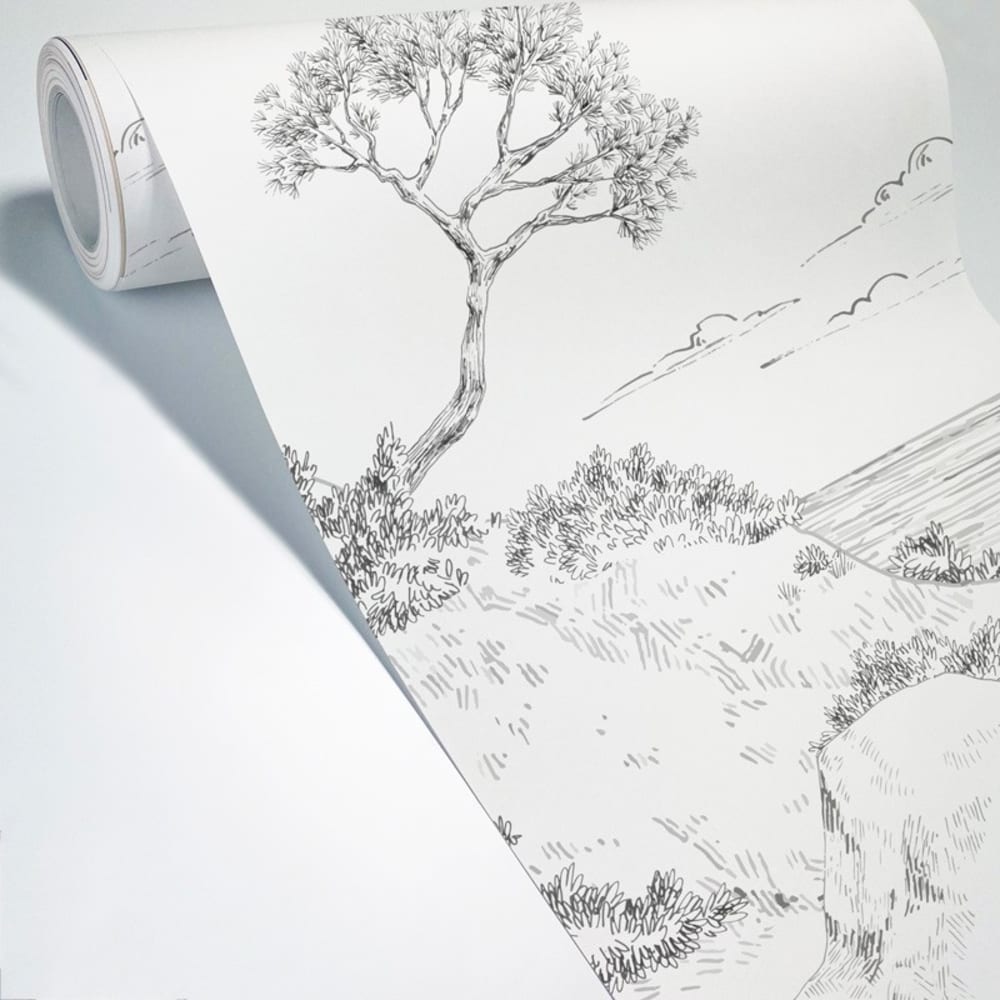 Papier peint panoramique noir et blanc bord de mer L336xH270cm — vue 3
