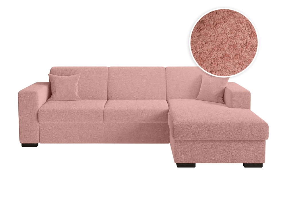 Canapé d'angle droit convertible et coffre en tissu bouclette - Rose