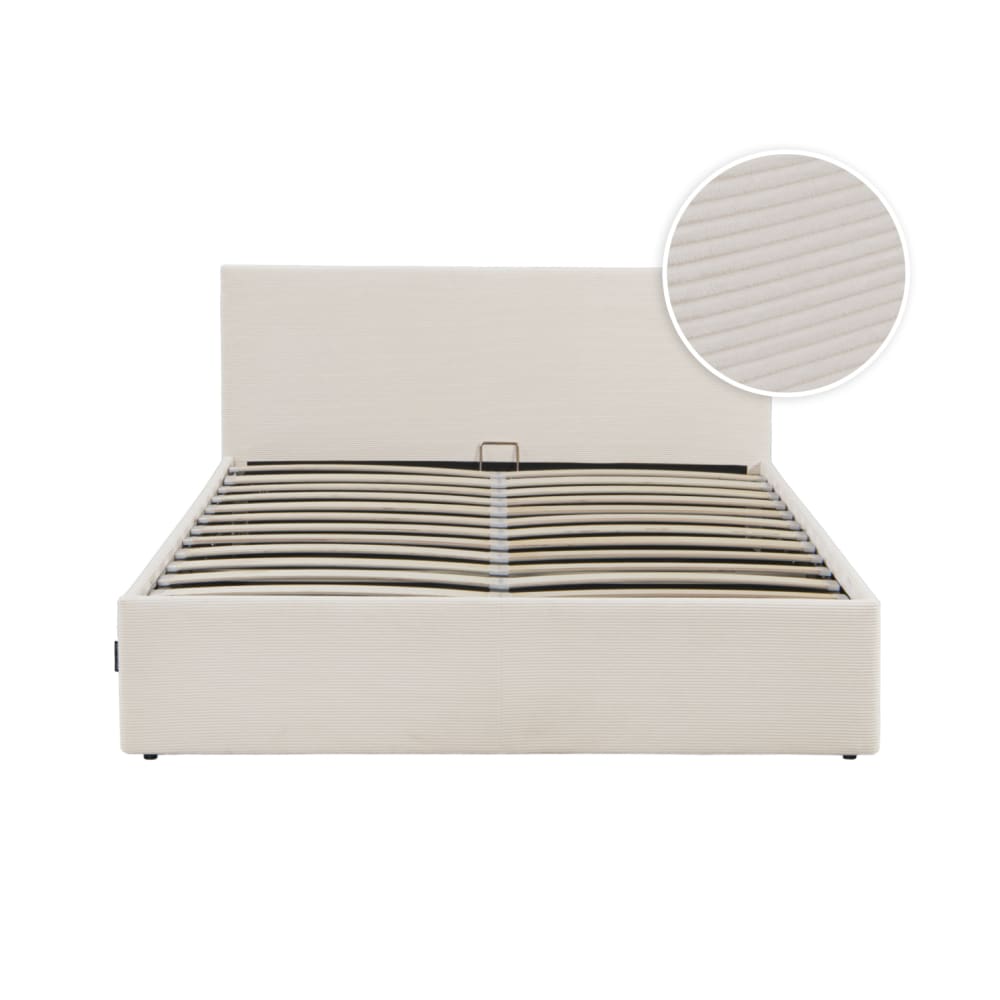 Cadre de lit avec coffre et tête de lit en velours côtelé - 160x200cm