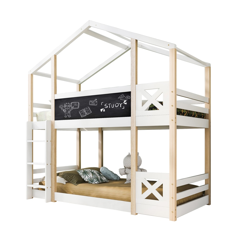 Flieks Hochbett für Kinder, mit Leiter, 90 x 200 cm, natur & weiß style modern Holz Baby