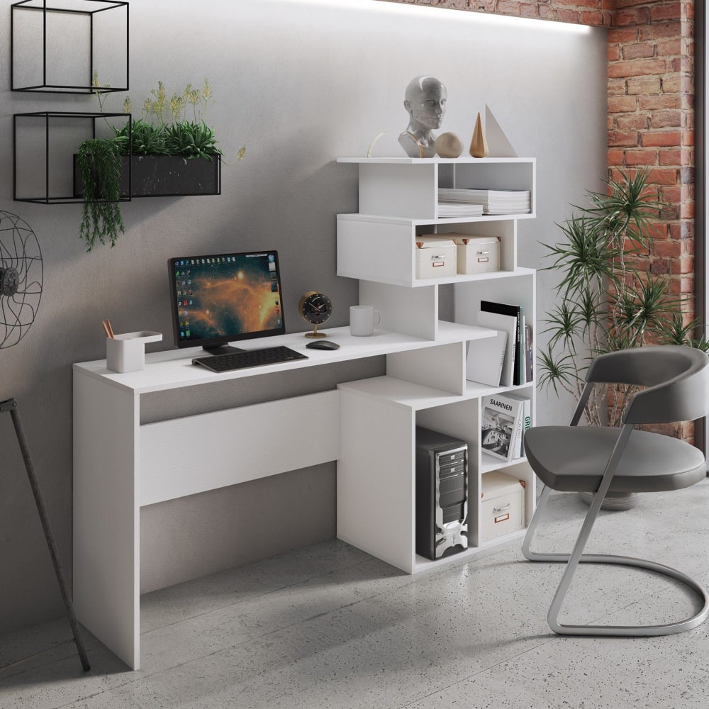 Bureau en bois mélaminé blanc 158x40x135h cm - Maisons du Monde