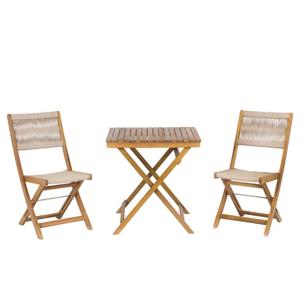 Ensemble repas pliable 2 personnes bois et corde écru