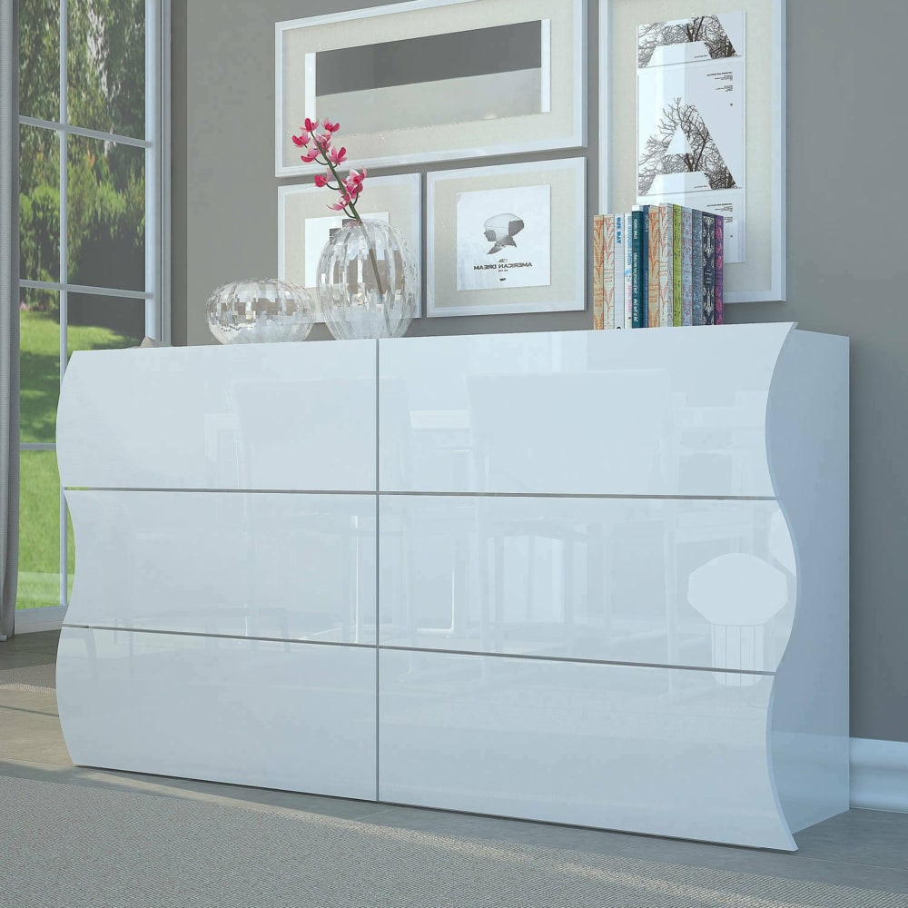 Commode effet bois blanc brillant 155x40cm - Maisons du Monde