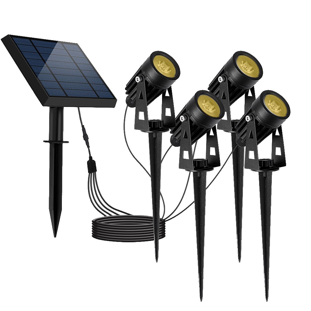 Quatre spots solaires reliés Plastique Noir 200LM