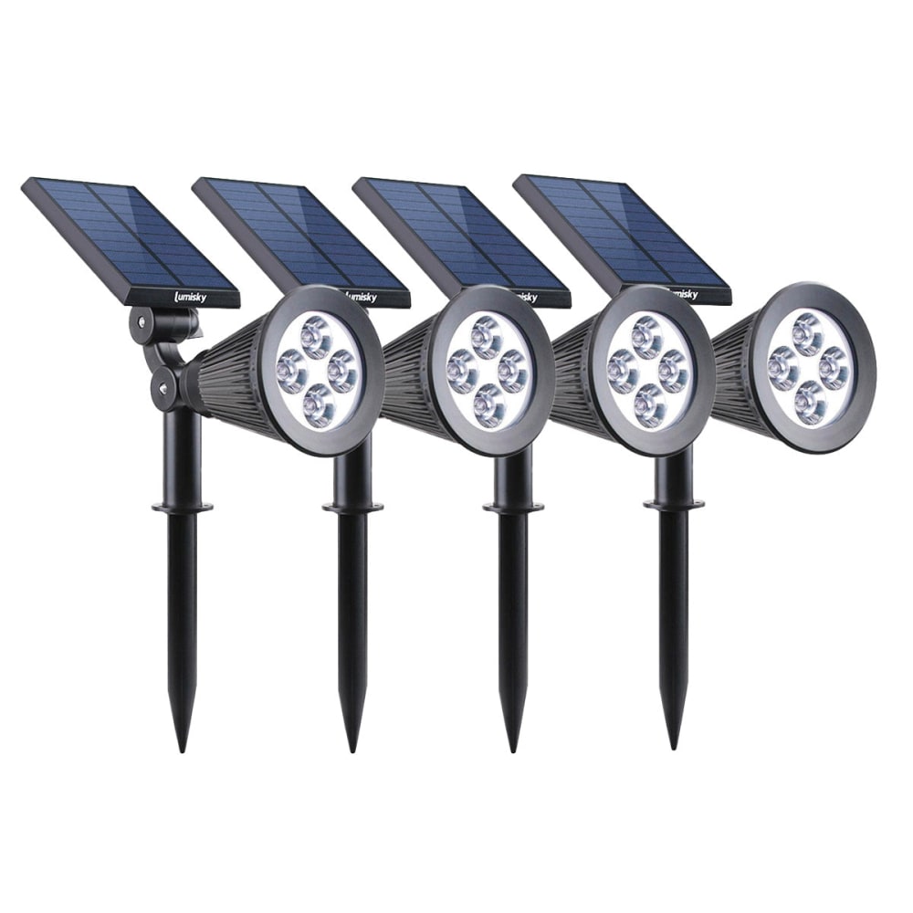 Lot de 4 spots solaires projecteurs plastique noir 200lm - Maisons du Monde