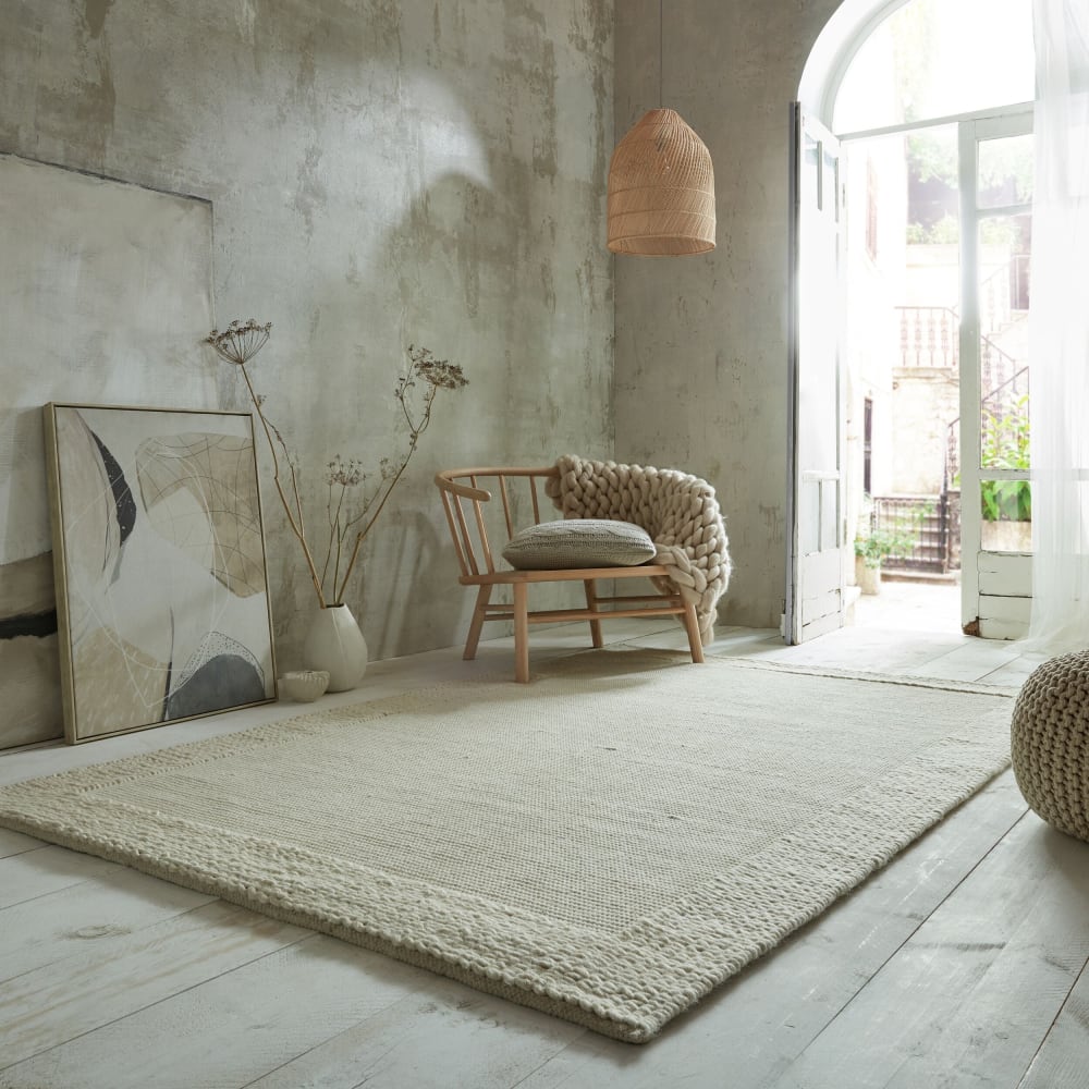Tapis en laine à bordure beige 200x290cm — vue 3