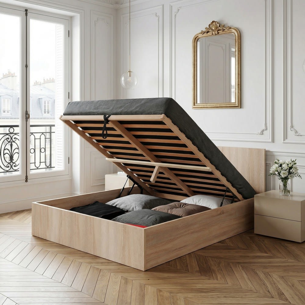 Lit coffre sommier inclus stratifiés naturel 180x200 cm - Maisons du Monde