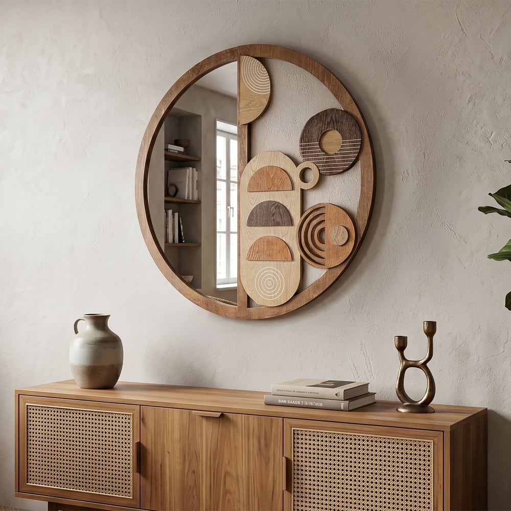 Mauro Ferretti Brauner Holzwandspiegel Ø 80x3 cm style classic chic Braun Holz