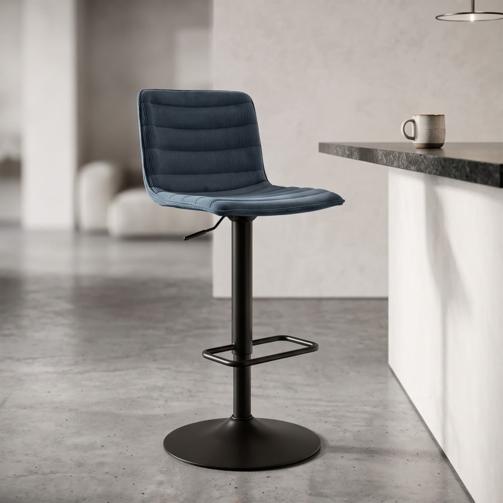 Mauro Ferretti Set aus 2 blauen Barhockern mit Stoffbezug, 43 x 49,5 x 85,5 cm style modern - Stoff