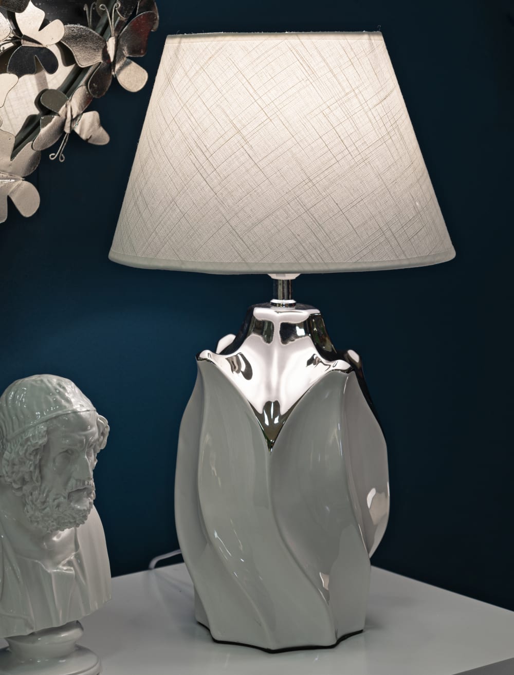 Lampe de table en céramique blanche et argentée ø 30x51 cm — vue 3