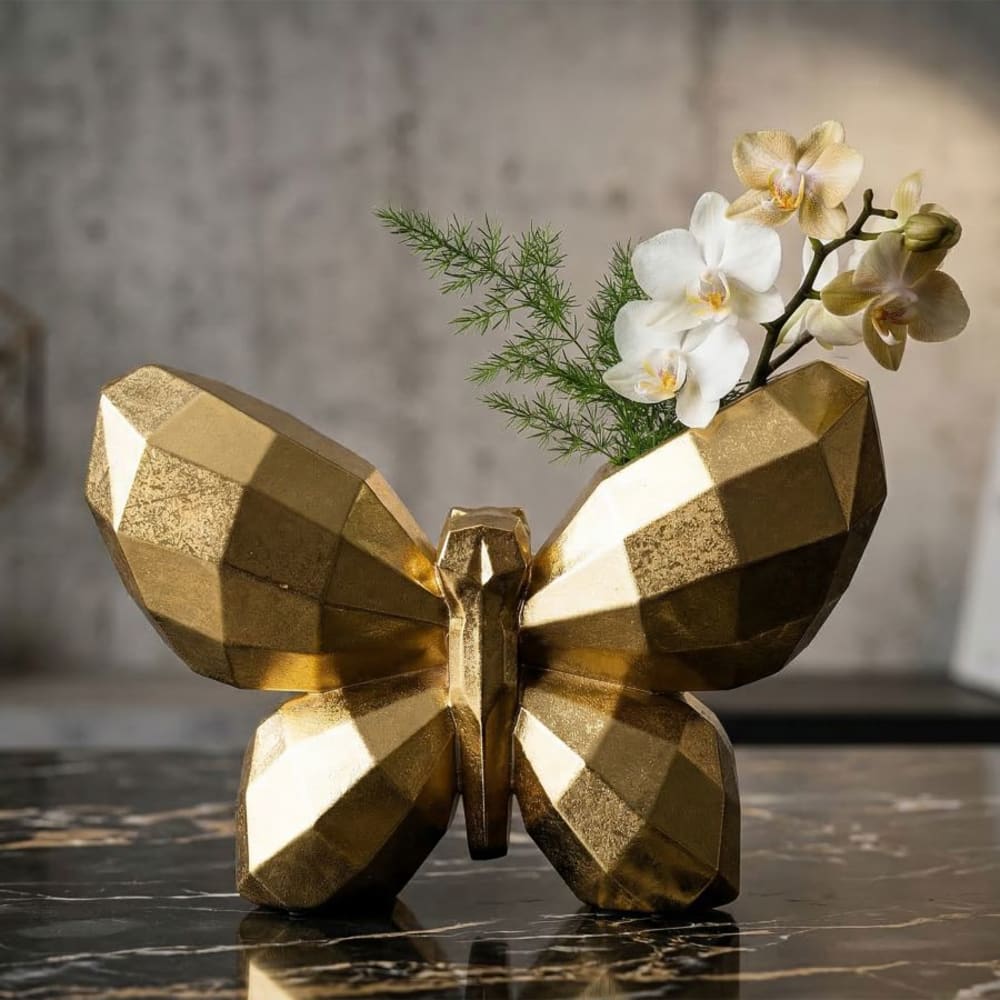 Mauro Ferretti Goldene Harzvase in Schmetterlingsform, 22,5 x 8 x 15 cm style classic chic Gold Harz