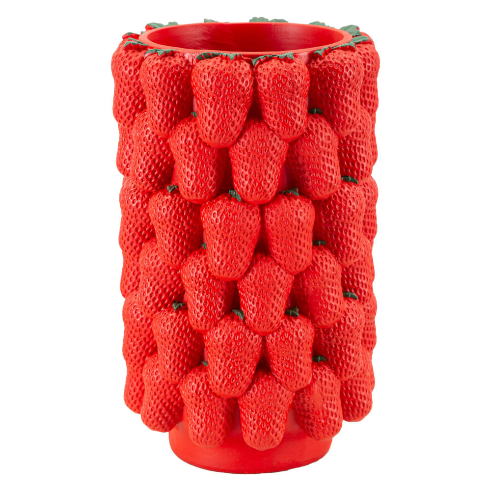 Vase en résine rouge composé de fraises Ø 20x32 cm
