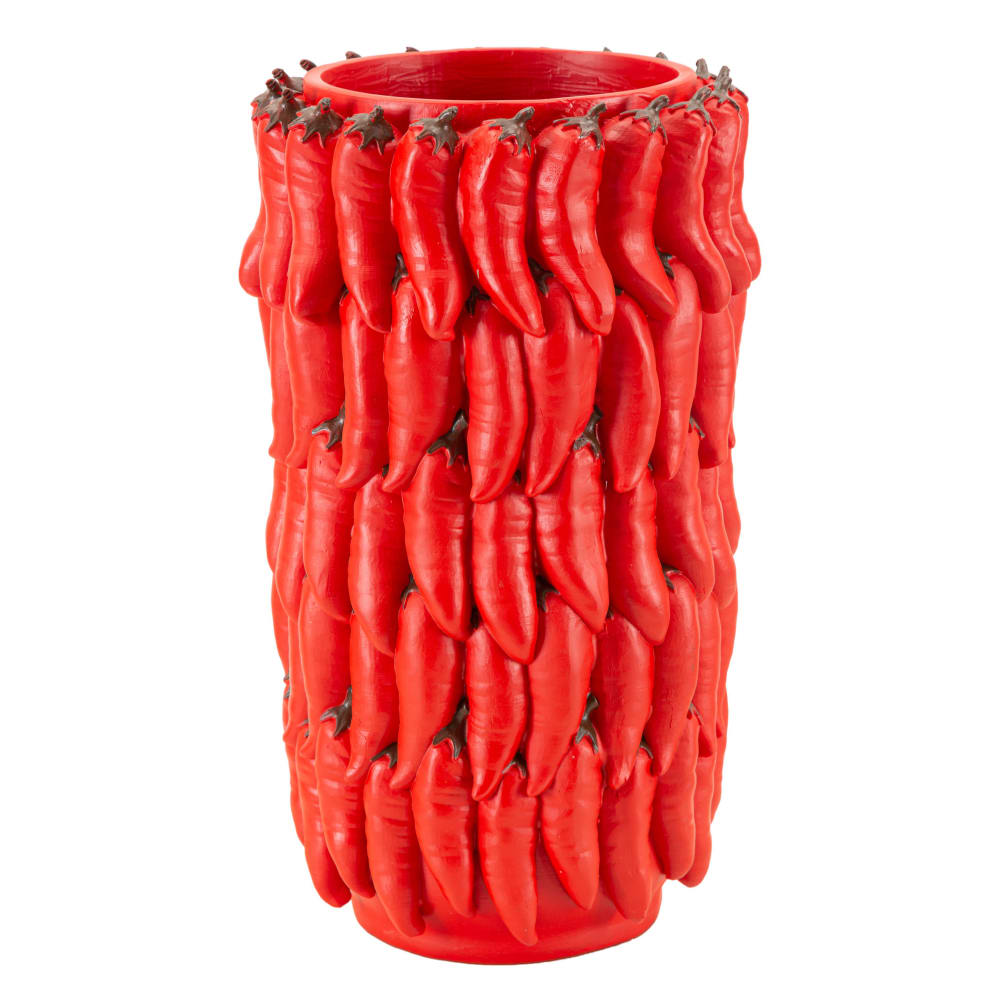 Vase en résine rouge composé de piments Ø 20x34 cm