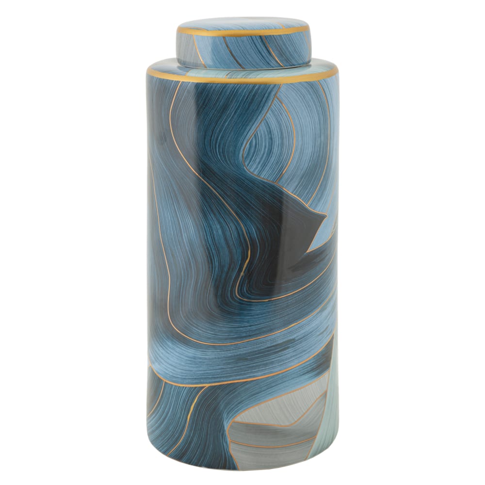 Vase en céramique bleu avec couvercle Ø 15x34 cm