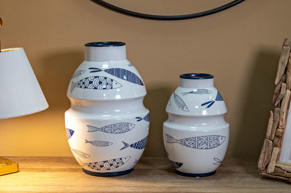 Pot en céramique blanc avec des poissons ø 21x31 cm — vue 3