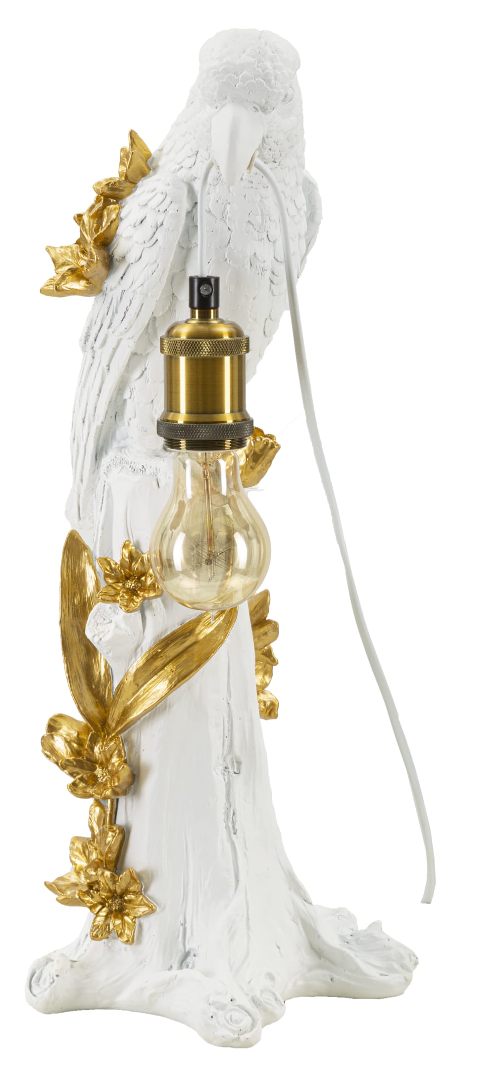 Lampe de table perroquet en résine blanche et dorée, 20x20x50,5 cm — vue 4