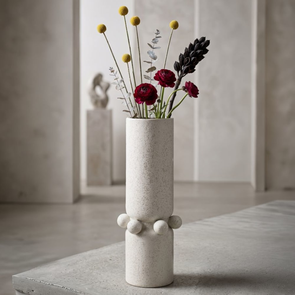 Mauro Ferretti Beige Keramikvase mit Kugeln Ø cm 15,5x41 style classic chic Beige Keramik
