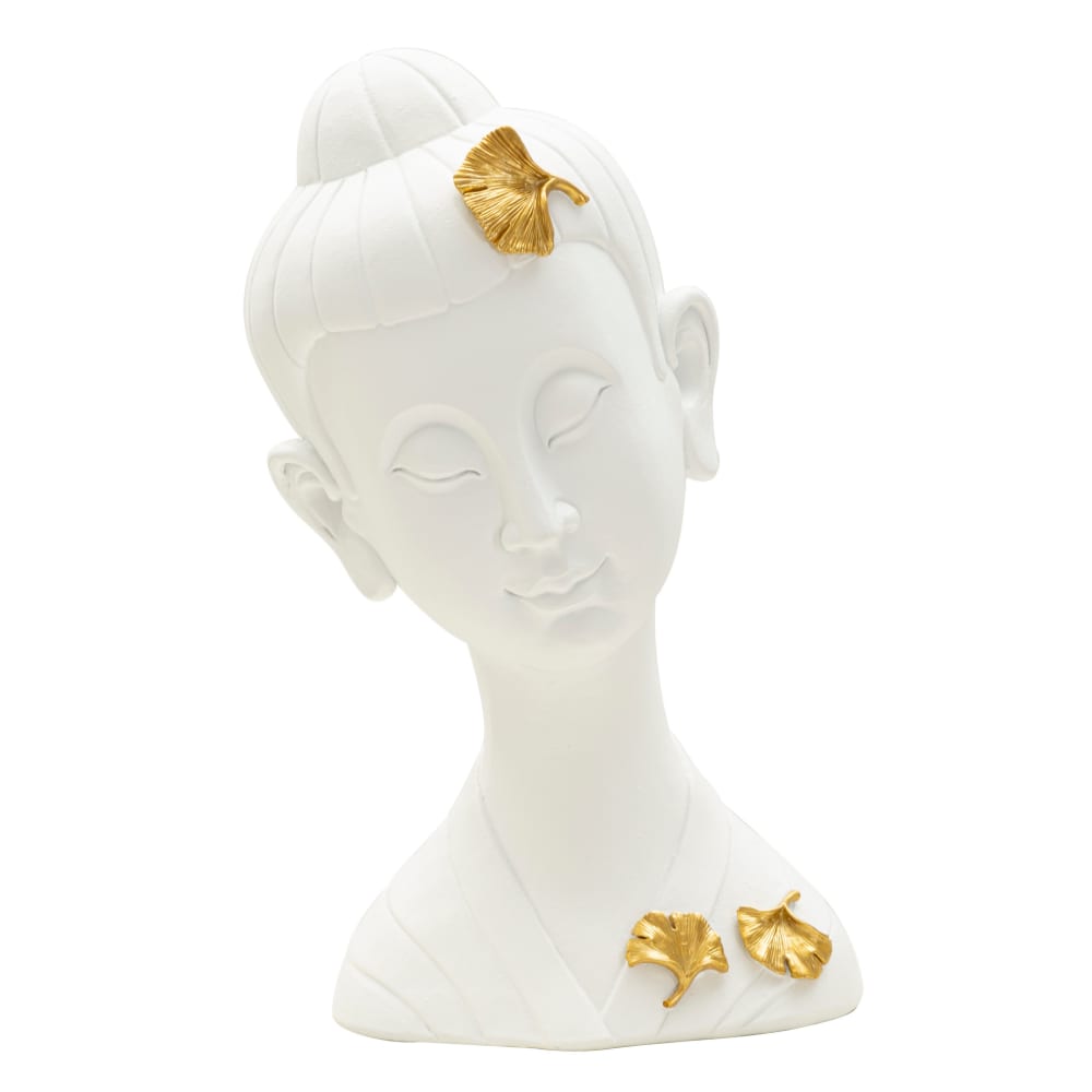 Tête de bouddha en résine blanche 21,5x16x35 cm