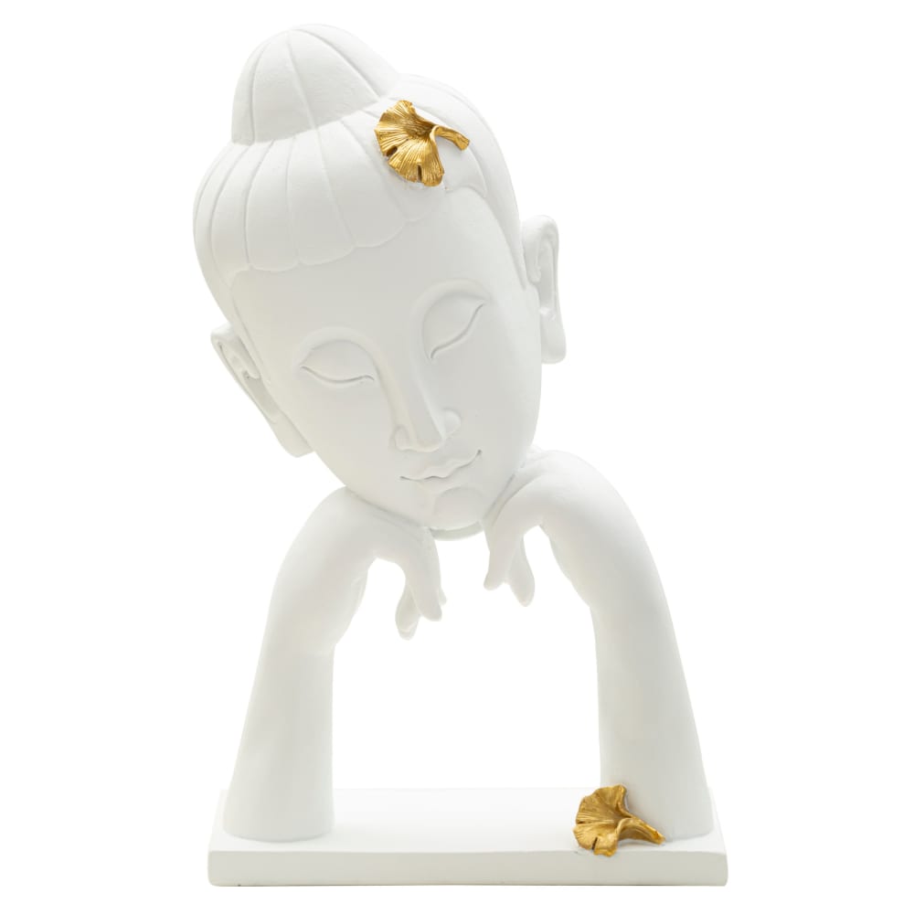 Tête de bouddha en résine blanche 21,5x13x36 cm