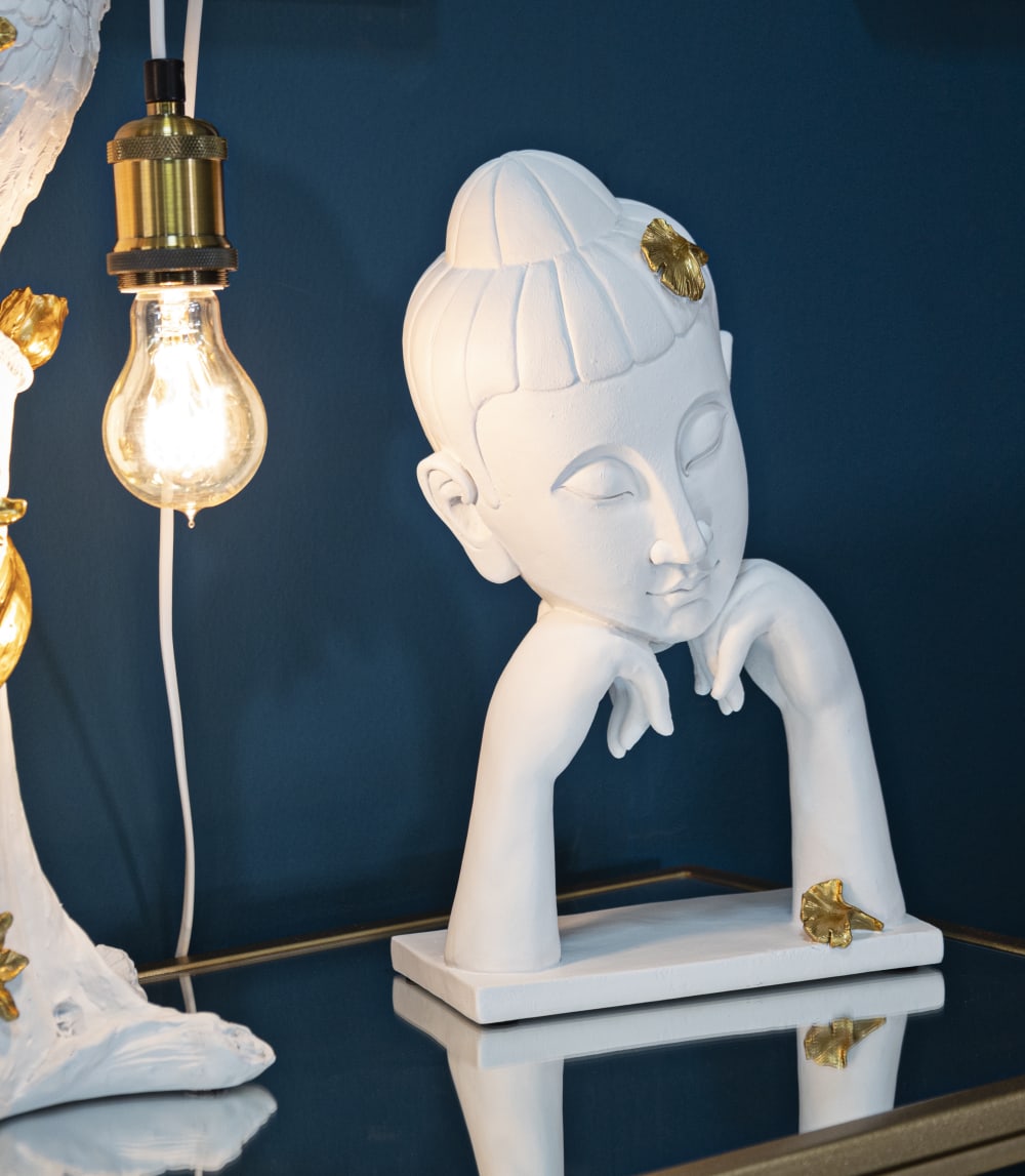 Tête de bouddha en résine blanche 21,5x13x36 cm — vue 3