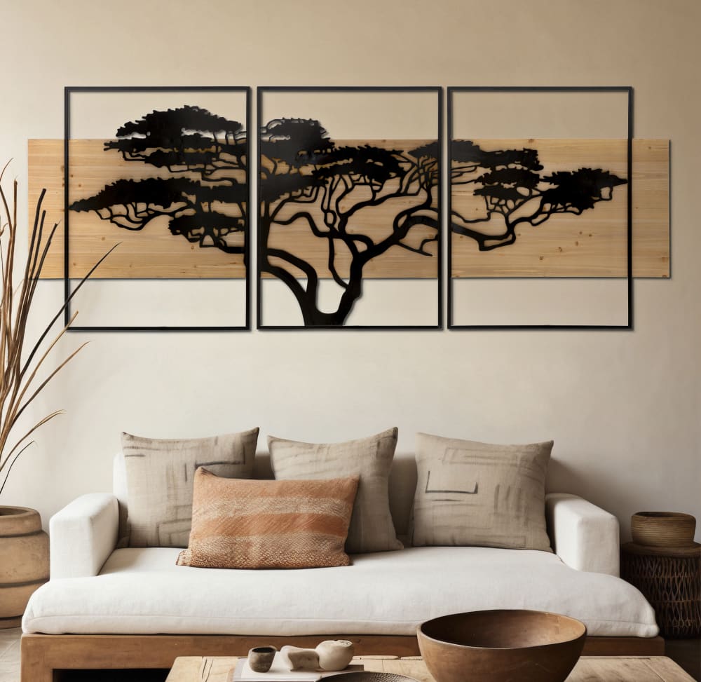 Ensemble de 3 panneaux décoratifs 3d en métal et bois noir 204x2x80 cm — vue 3