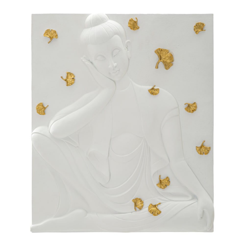 Panneau décoratif 3D en résine blanc Buddha 46x5,7x55,5 cm