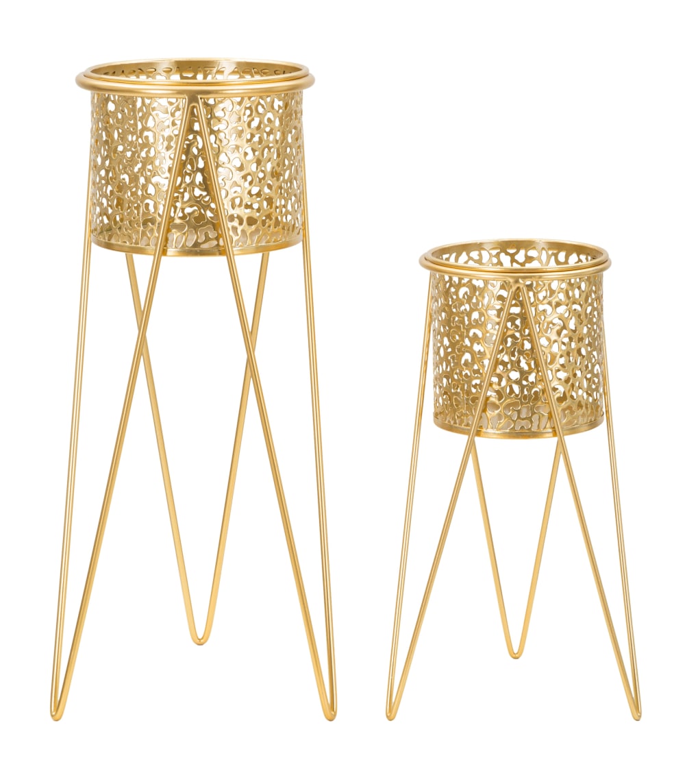 Lot de 2 cache-pot en métal doré 21x20x46-18x18x32 cm