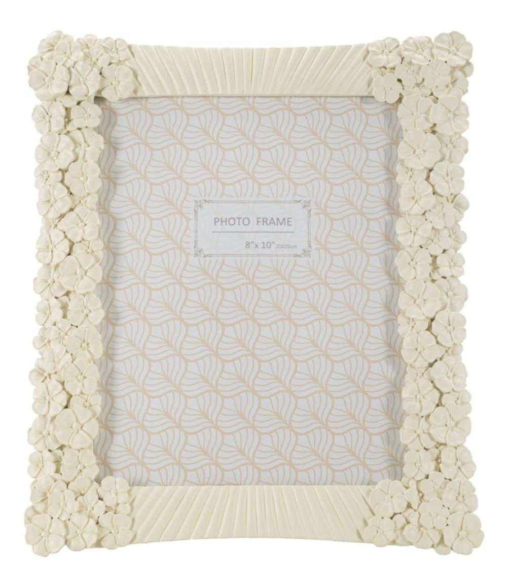 Cadre photo en résine beige avec fleurs et lignes cm 27,8x2x33 — vue 3