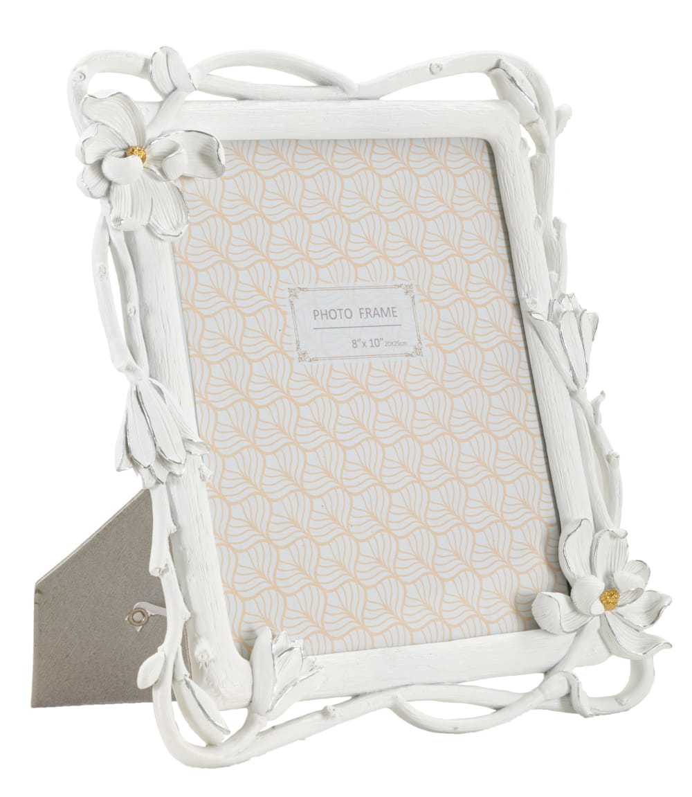 Weißer Harzrahmen mit Blumenmuster, 29,3 x 3 x 33,5 cm - Maisons